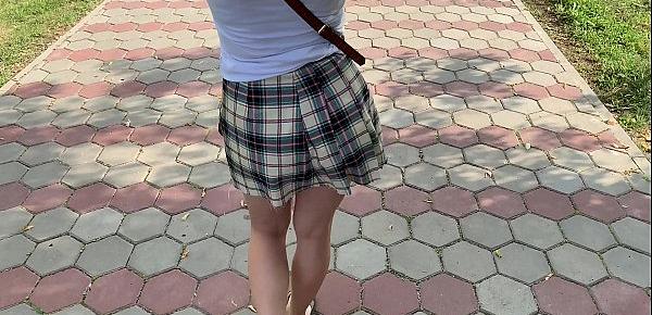  Schoolgirl caught in the park! She walks with the butt plug and fucks herself with a vibrator! - CreamySofy